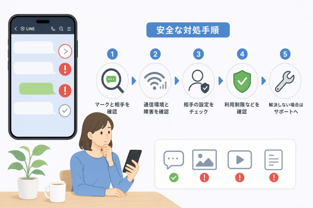 矢印や赤い「!」が出るときの安全な対処手順