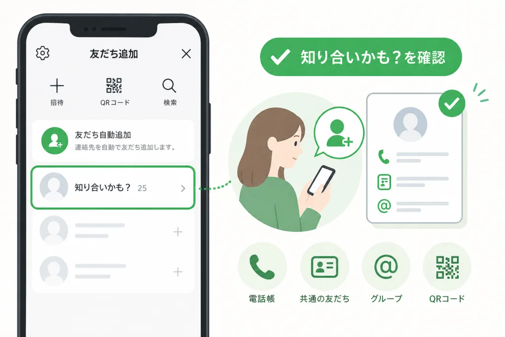 自分がまだ追加していない場合は「知り合いかも?」を確認