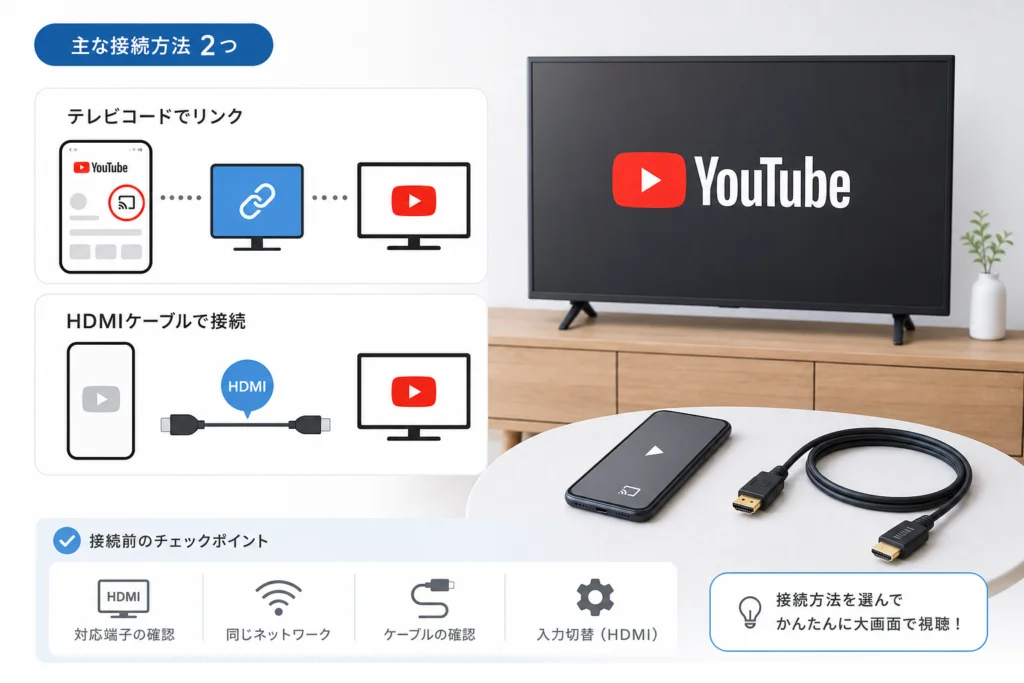 HDMIなどの有線ケーブルでYouTubeをテレビに映すには?