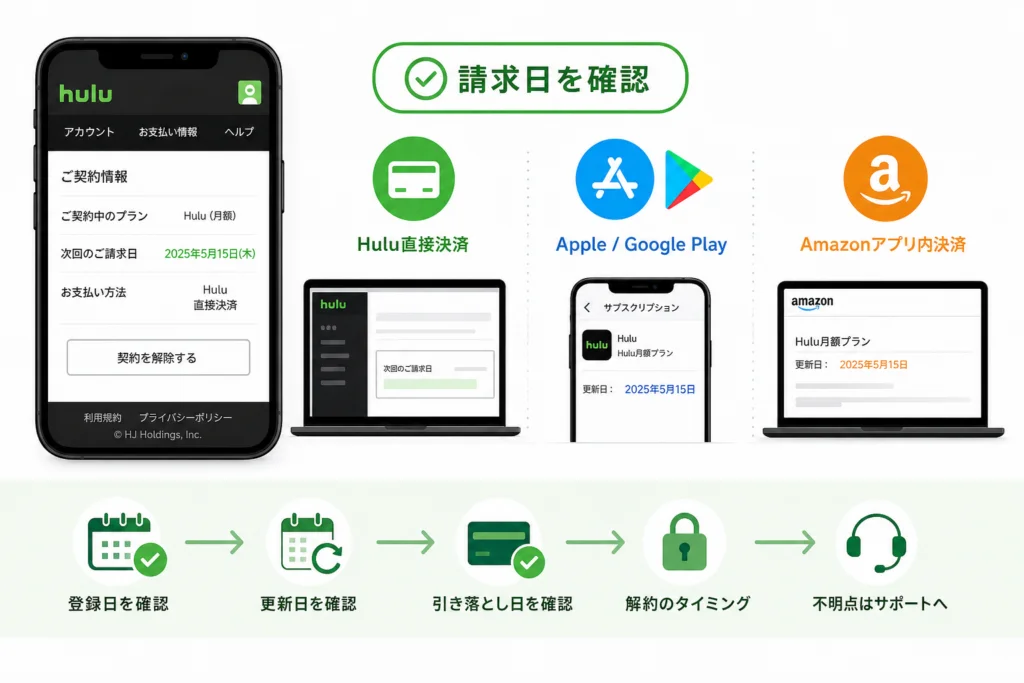 Huluの請求日はいつ?登録日・月末・引き落とし日の違い