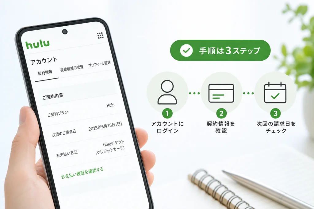 Hulu直接決済の次回請求日を確認する手順