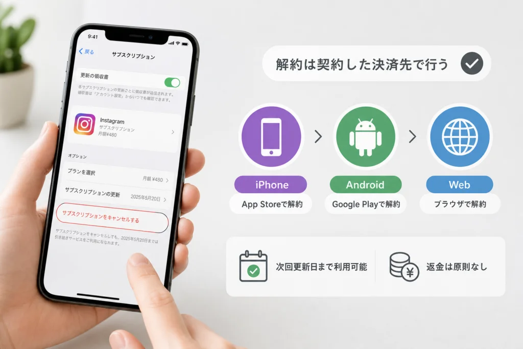 iPhoneでInstagramサブスクリプションを解約する方法