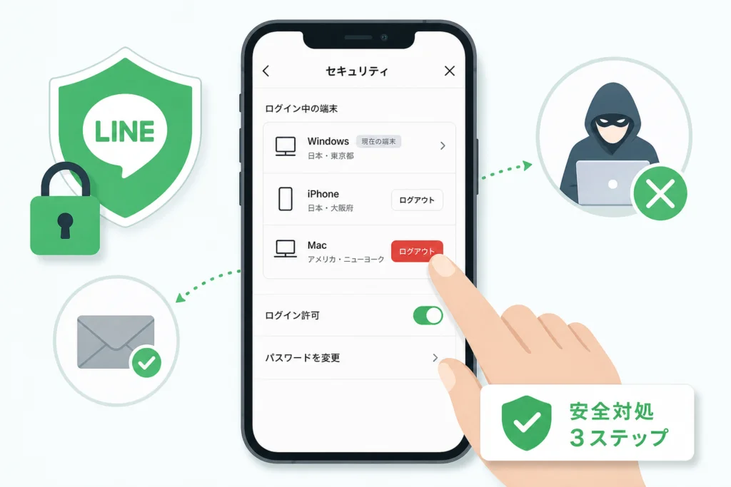 LINEが使える場合の対処:不審端末のログアウトと設定変更
