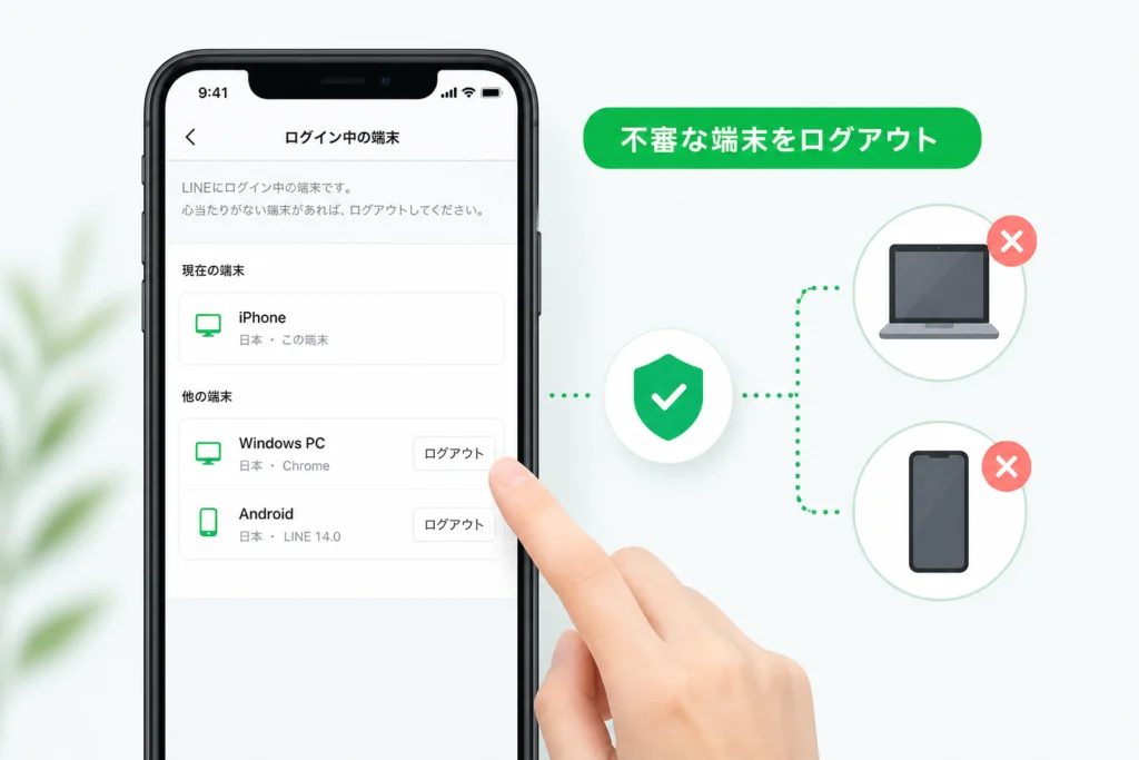 LINEを操作できる場合、不審な端末をどうログアウトする？