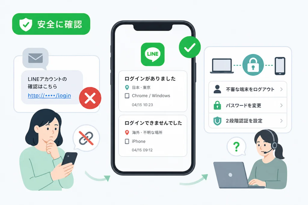 LINE公式の通知と偽SMS・メールを見分ける確認方法