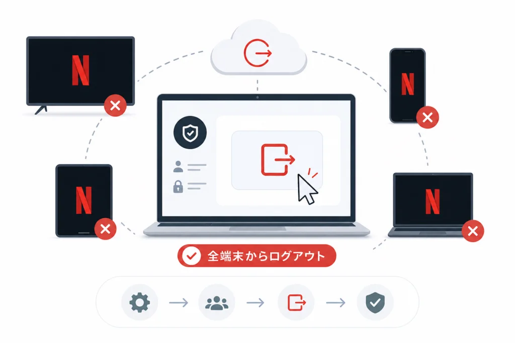 Netflixですべてのデバイスからログアウトする手順