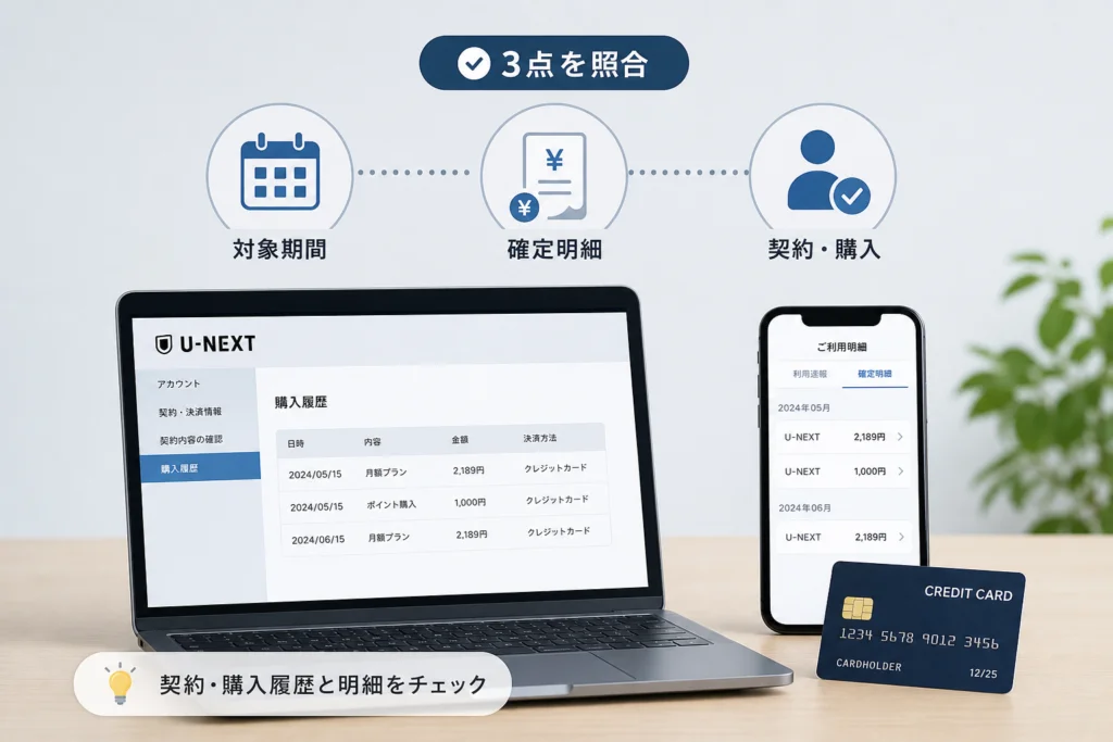 U-NEXTの契約・購入履歴と決済経路を確認